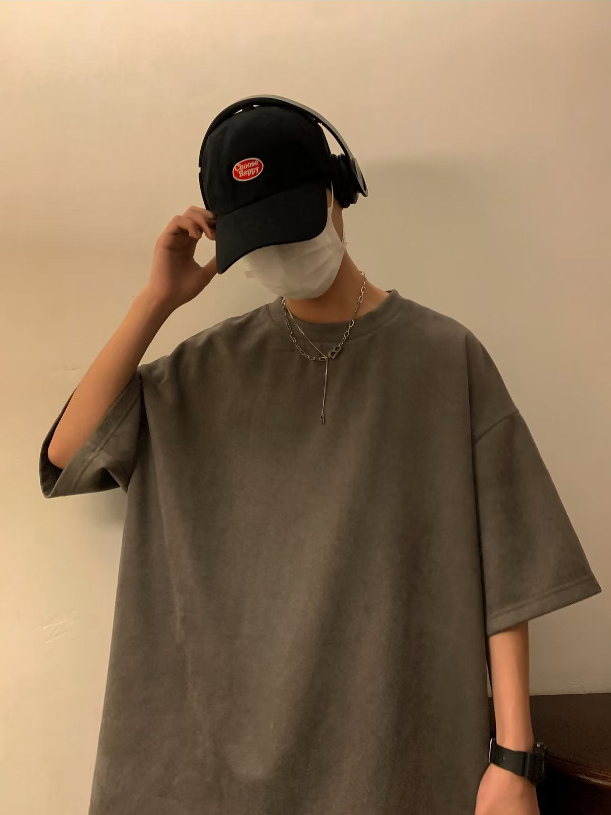 Men Solid Round Neck Oversized T-shirt