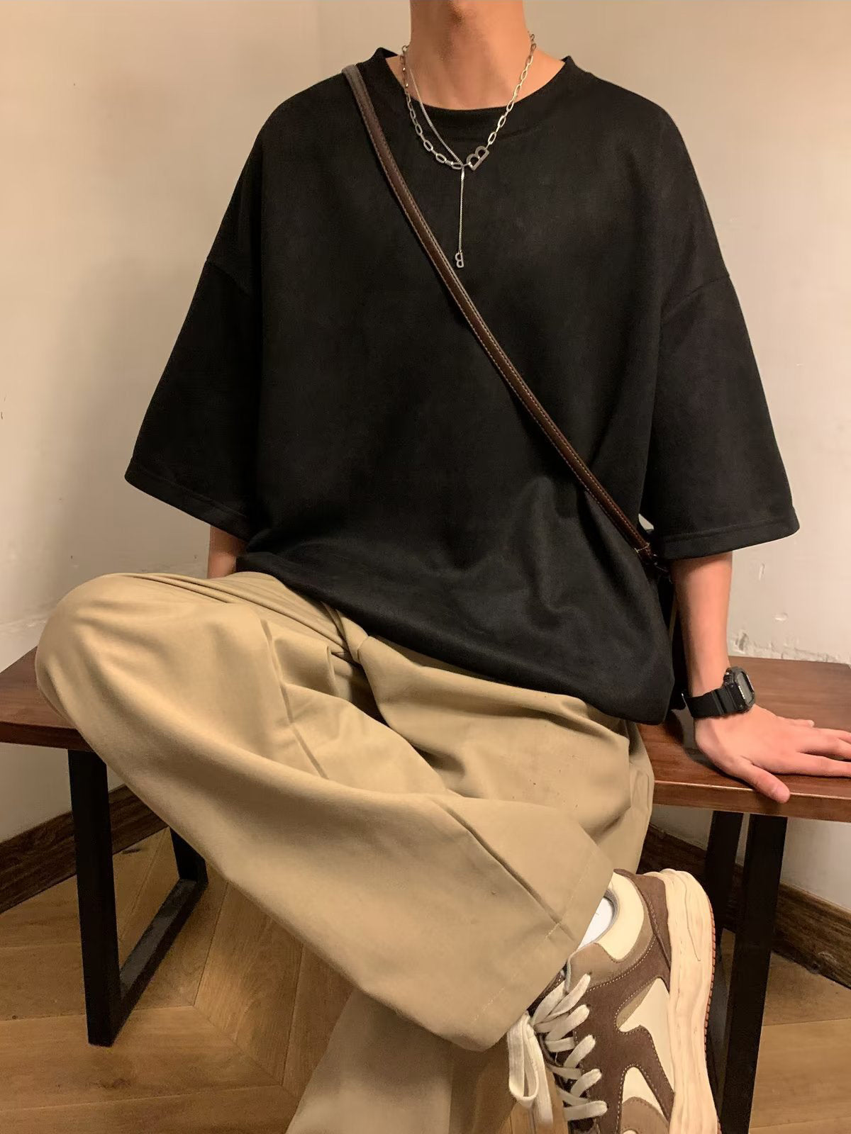 Men Solid Round Neck  Oversized T-shirt