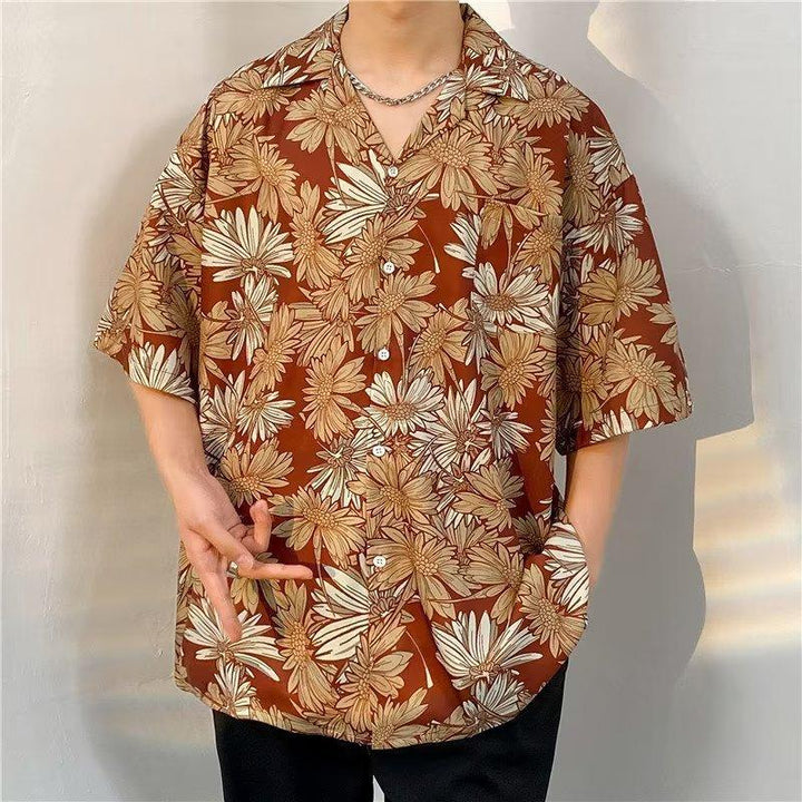 Oversized Floral Printed Lapel Collar Shirt