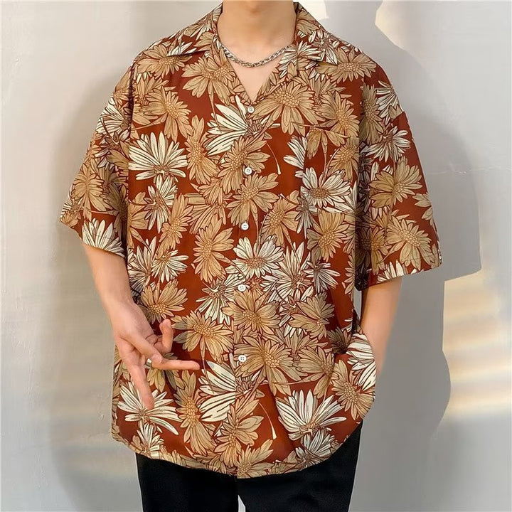 Oversized Floral Printed Lapel Collar Shirt