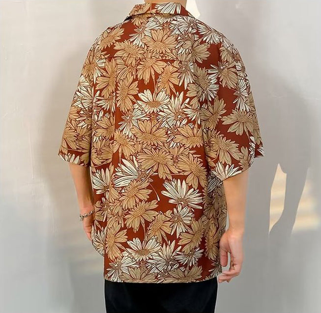 Oversized Floral Printed Lapel Collar Shirt