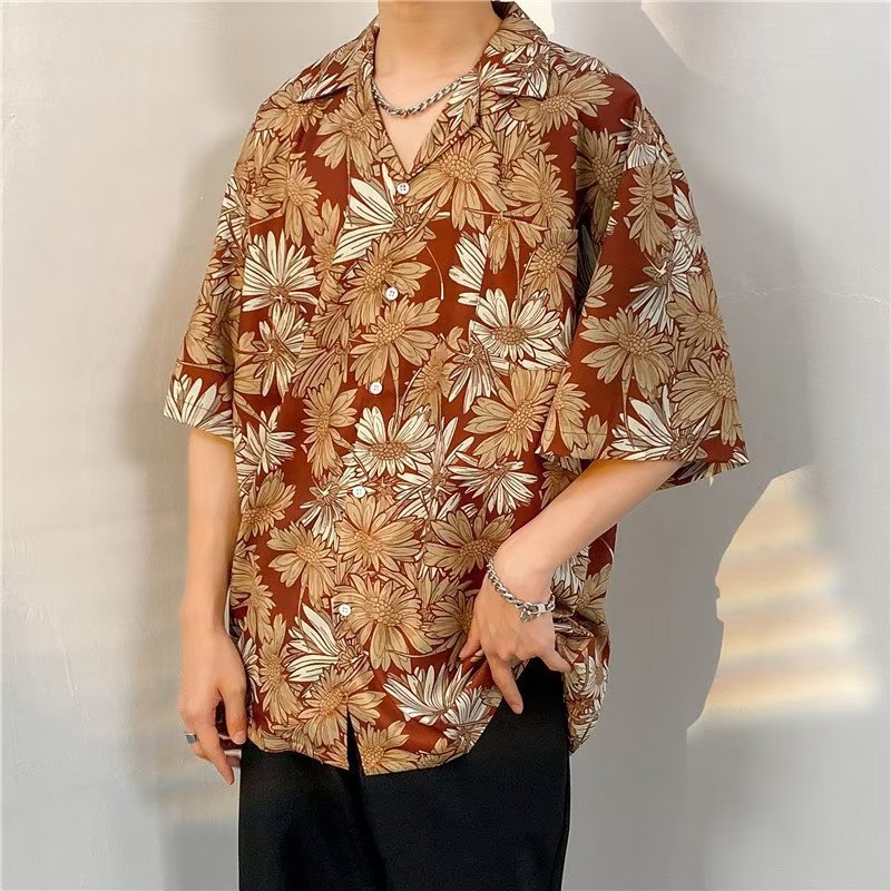 Oversized Floral Printed Lapel Collar Shirt