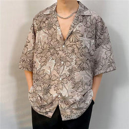 Oversized Floral Printed Lapel Collar Shirt