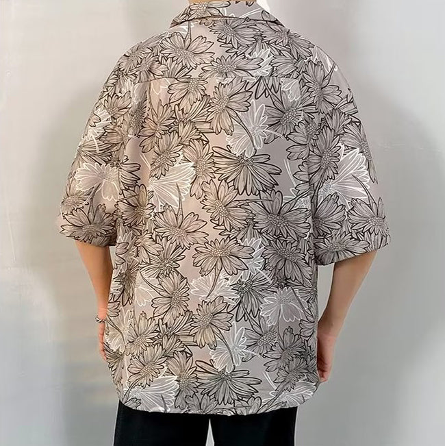 Oversized Floral Printed Lapel Collar Shirt