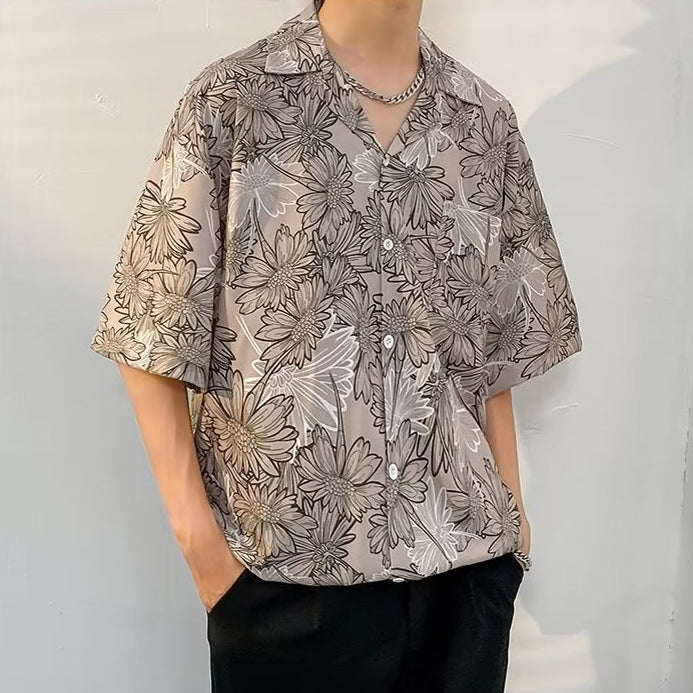 Oversized Floral Printed Lapel Collar Shirt