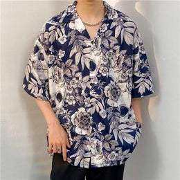 Oversized Floral Printed Lapel Collar Shirt