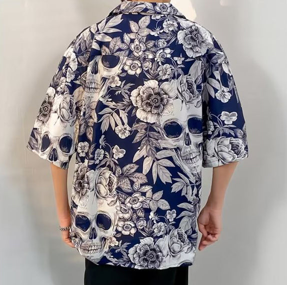 Oversized Floral Printed Lapel Collar Shirt