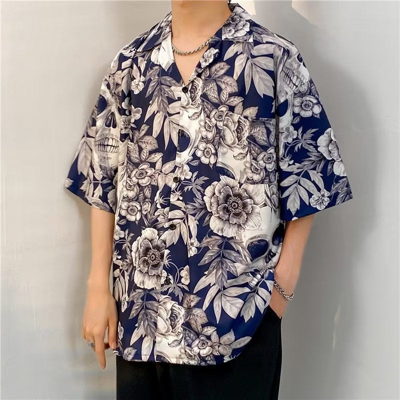 Oversized Floral Printed Lapel Collar Shirt