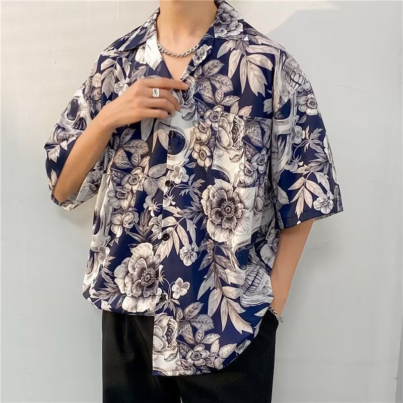 Oversized Floral Printed Lapel Collar Shirt