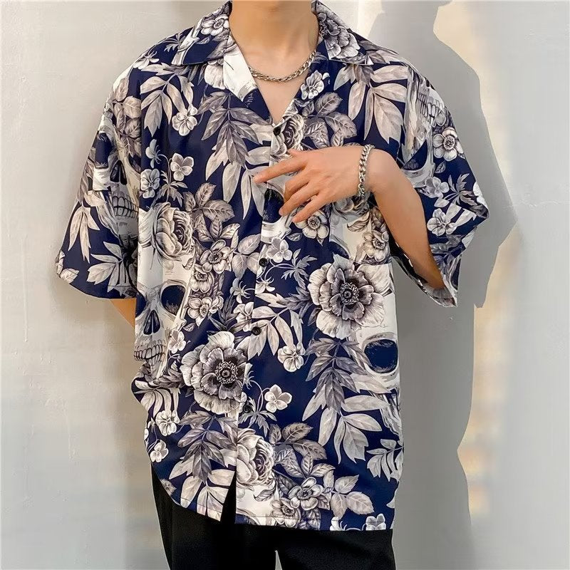 Oversized Floral Printed Lapel Collar Shirt