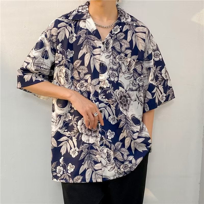 Oversized Floral Printed Lapel Collar Shirt