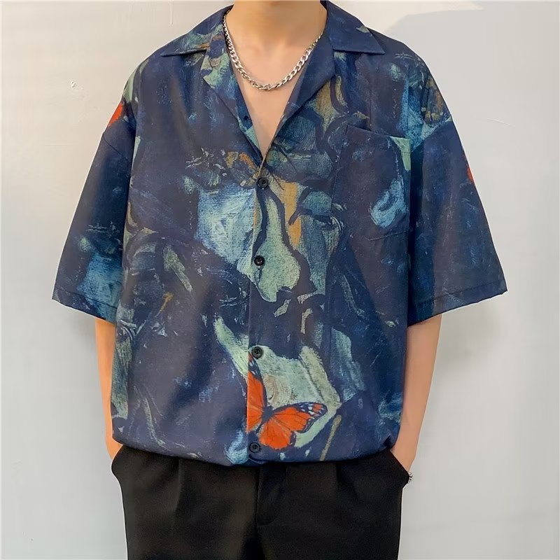 Men Oversized Fit Abstract Printed Spread Collar Casual Shirt