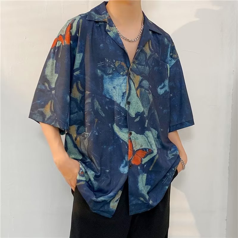 Men Oversized Fit Abstract Printed Spread Collar Casual Shirt