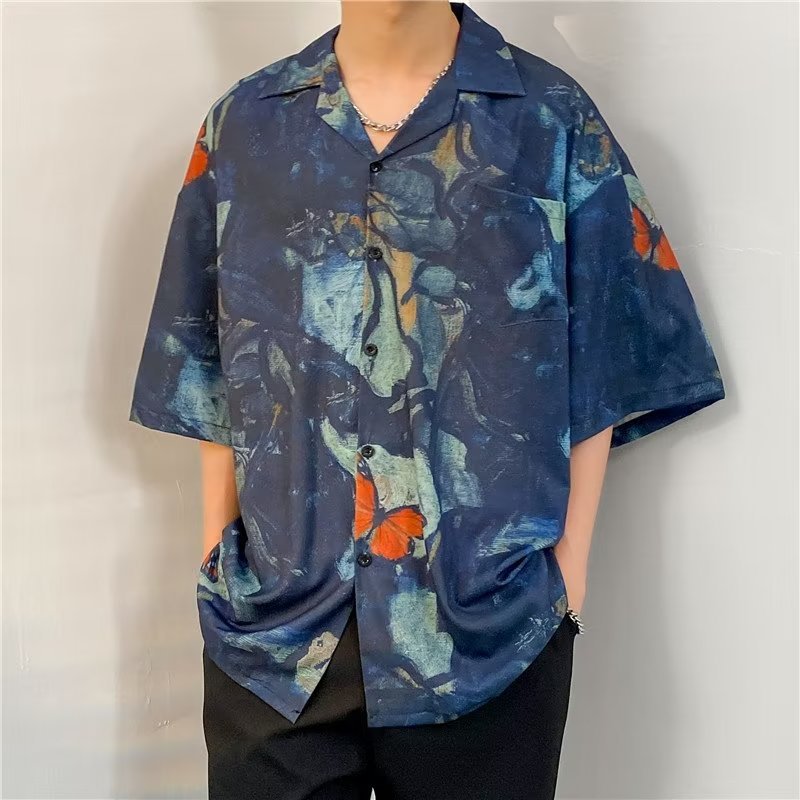 Men Oversized Fit Abstract Printed Spread Collar Casual Shirt