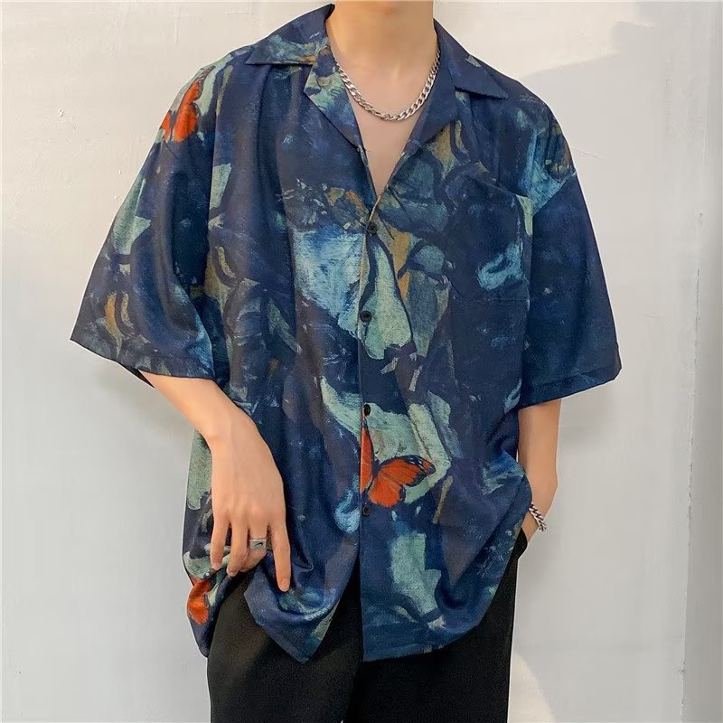 Men Oversized Fit Abstract Printed Spread Collar Casual Shirt