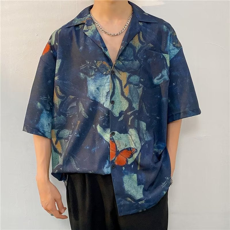 Men Oversized Fit Abstract Printed Spread Collar Casual Shirt