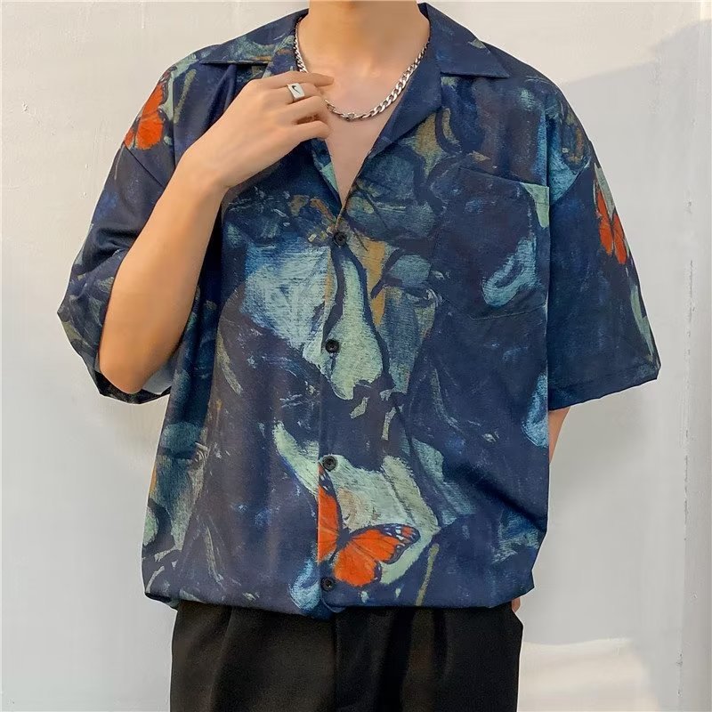 Men Oversized Fit Abstract Printed Spread Collar Casual Shirt
