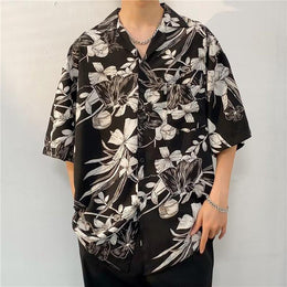 Oversized Floral Printed Lapel Collar Shirt