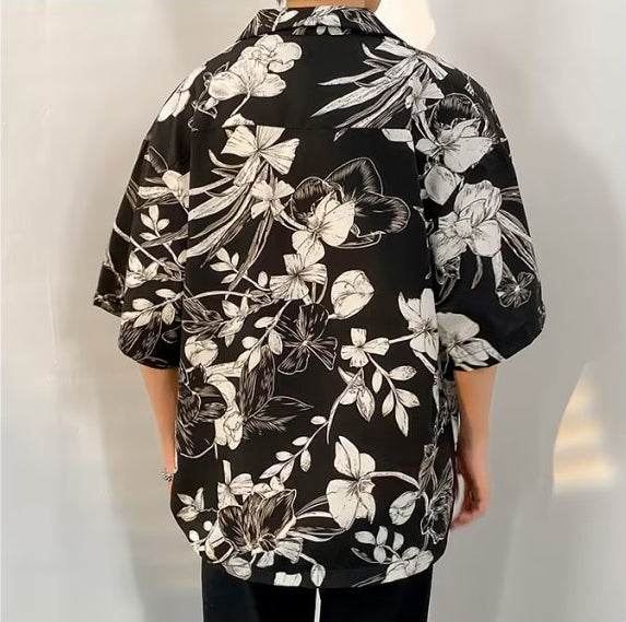 Oversized Floral Printed Lapel Collar Shirt