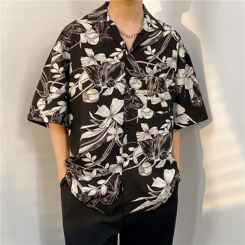 Oversized Floral Printed Lapel Collar Shirt