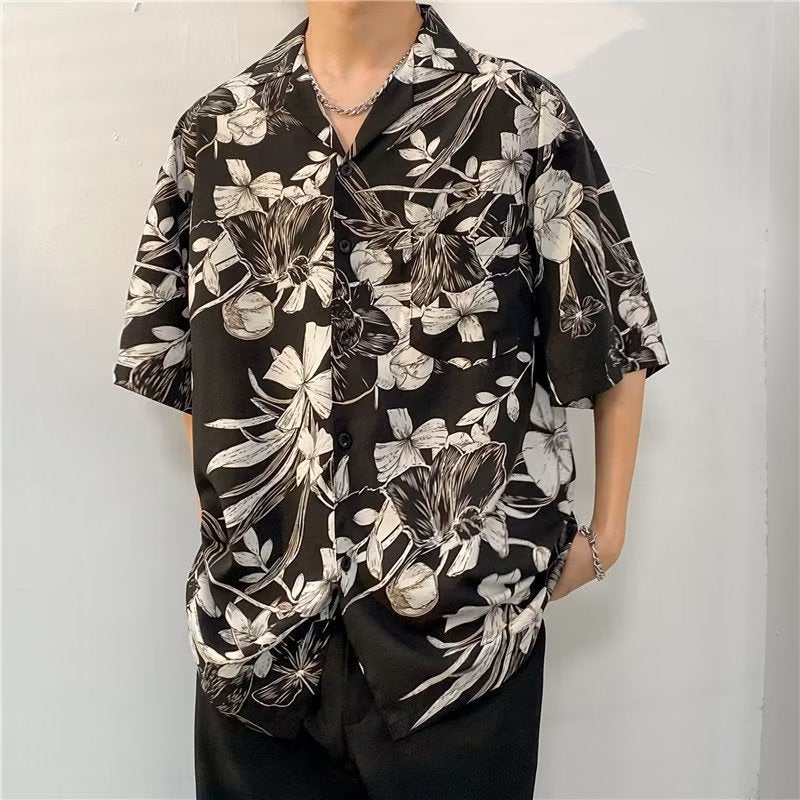 Oversized Floral Printed Lapel Collar Shirt