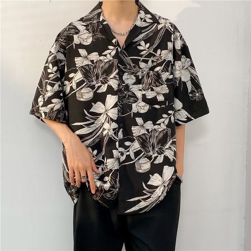 Oversized Floral Printed Lapel Collar Shirt
