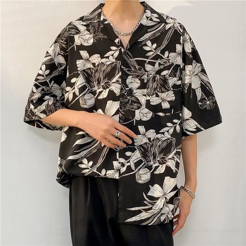 Oversized Floral Printed Lapel Collar Shirt