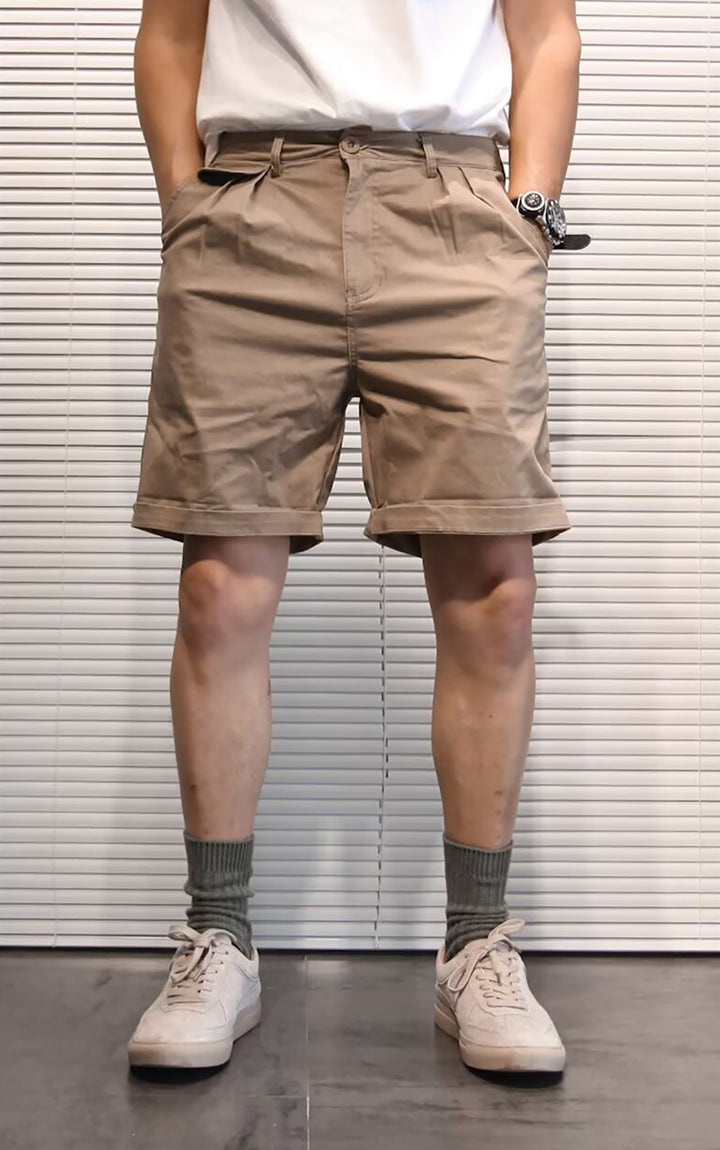 Men Khaki Solid Mid-Rise Chino Shorts