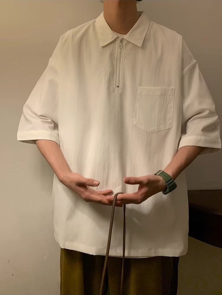Men Solid Polo Collar Oversized T-shirt