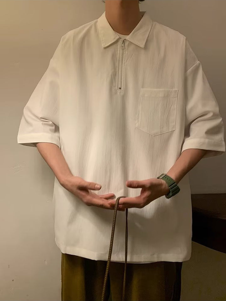 Men Solid Polo Collar Oversized T-shirt