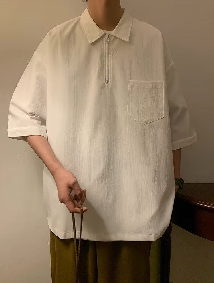 Men Solid Polo Collar Oversized T-shirt