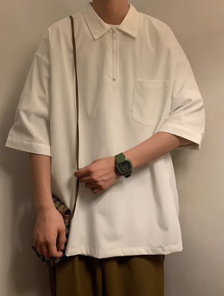 Men Solid Polo Collar Oversized T-shirt