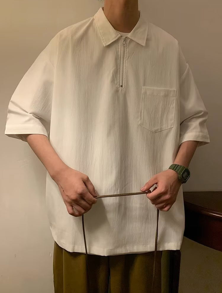 Men Solid Polo Collar Oversized T-shirt