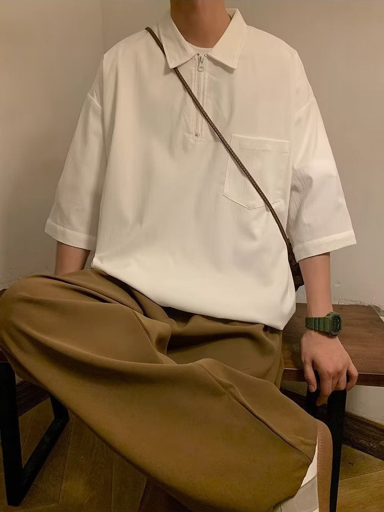 Men Solid Polo Collar Oversized T-shirt