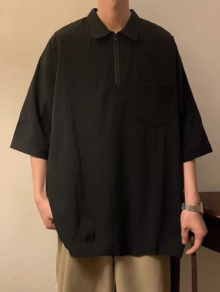 Men Solid Polo Collar Oversized T-shirt
