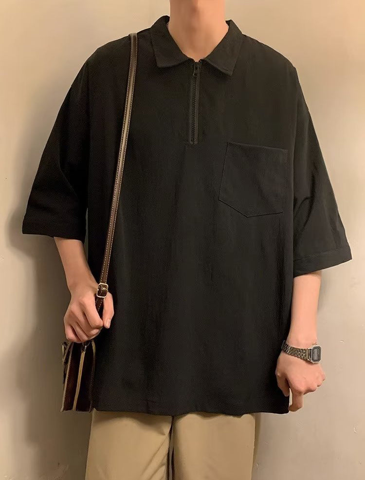 Men Solid Polo Collar Oversized T-shirt