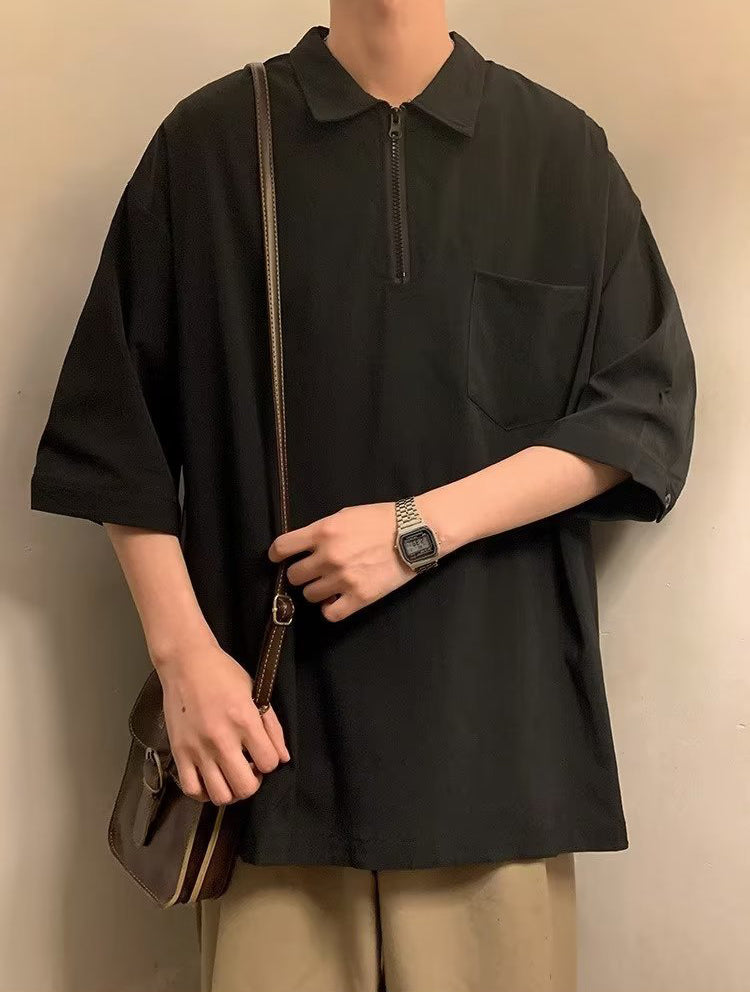 Men Solid Polo Collar Oversized T-shirt