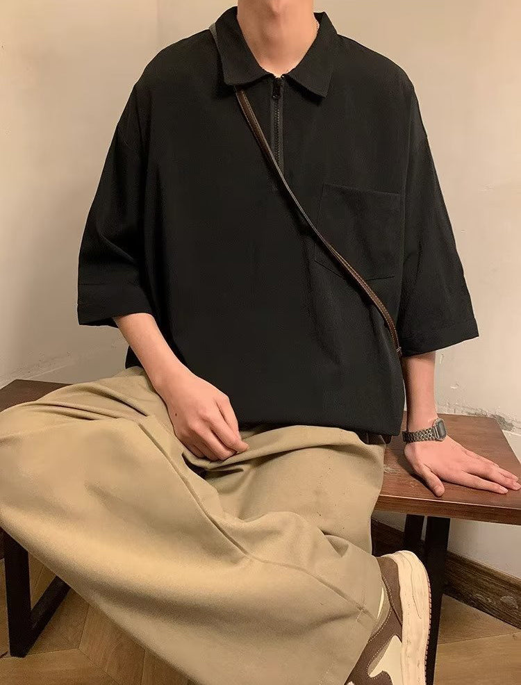Men Solid Polo Collar Oversized T-shirt
