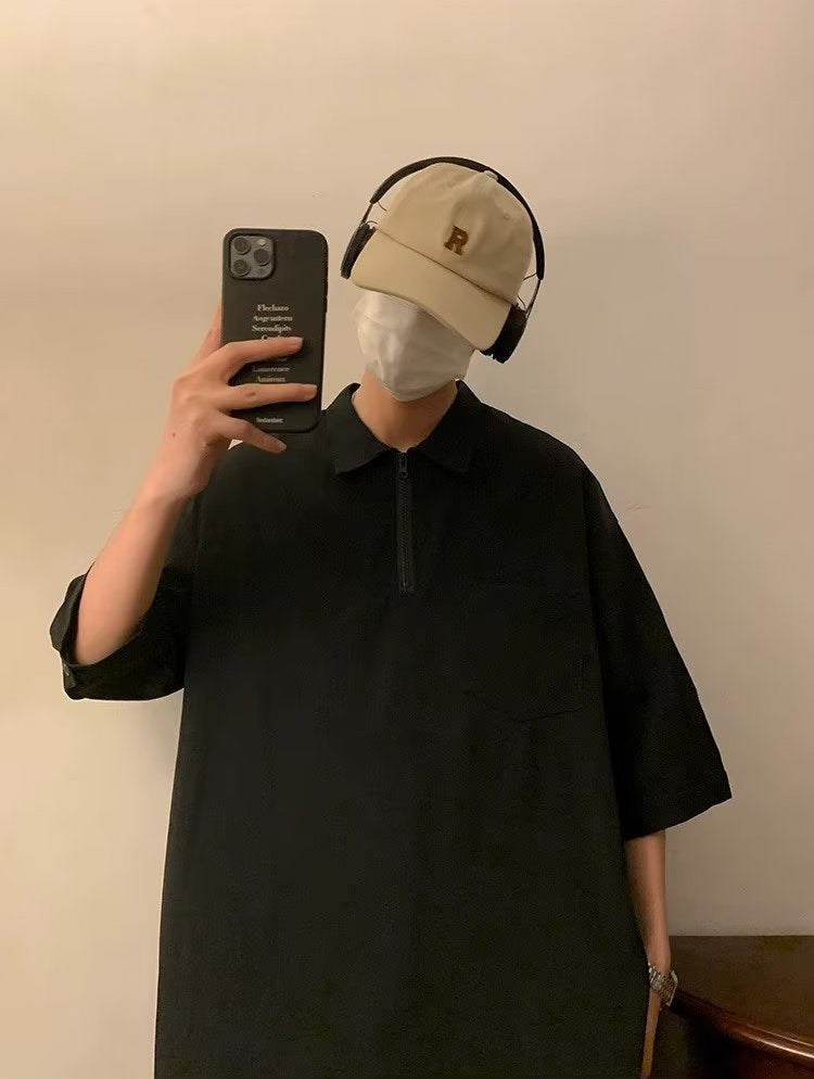 Men Solid Polo Collar Oversized T-shirt