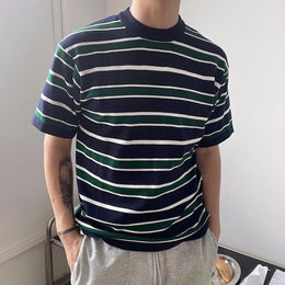 Men Striped Raw Edge T-shirt