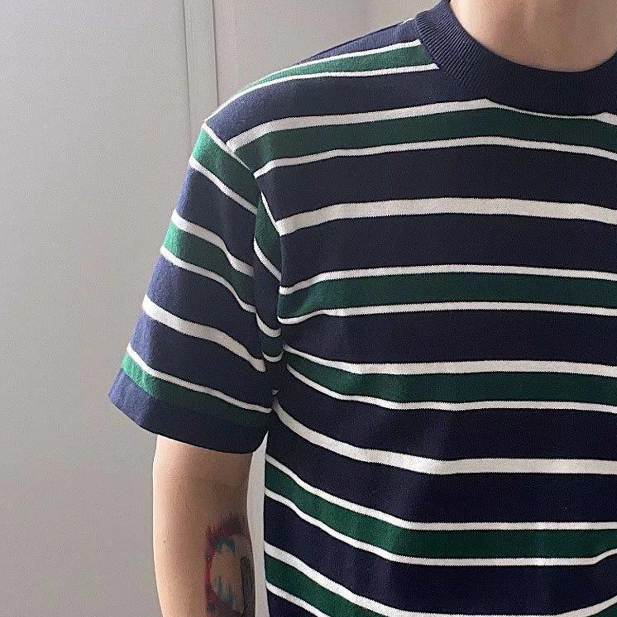 Men Striped Raw Edge T-shirt