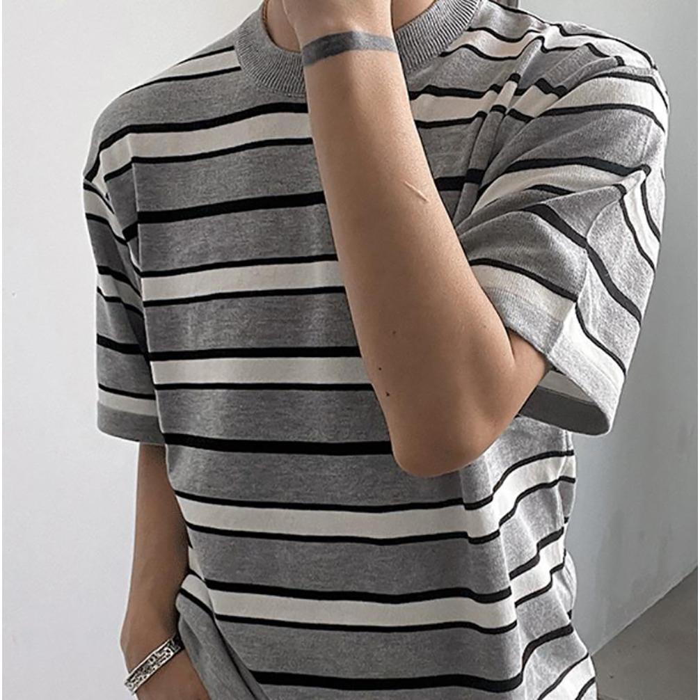 Men Striped Raw Edge T-shirt