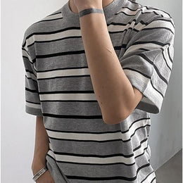 Men Striped Raw Edge T-shirt