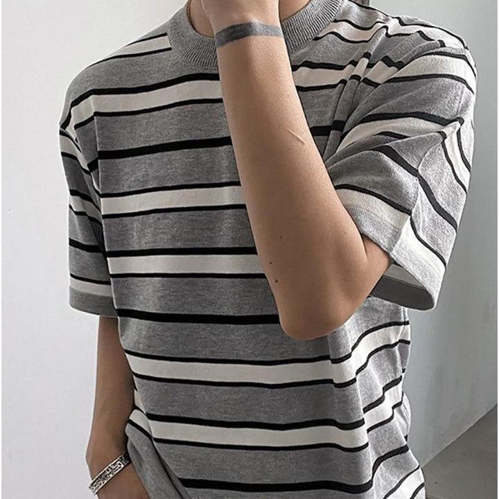 Men Striped Raw Edge T-shirt