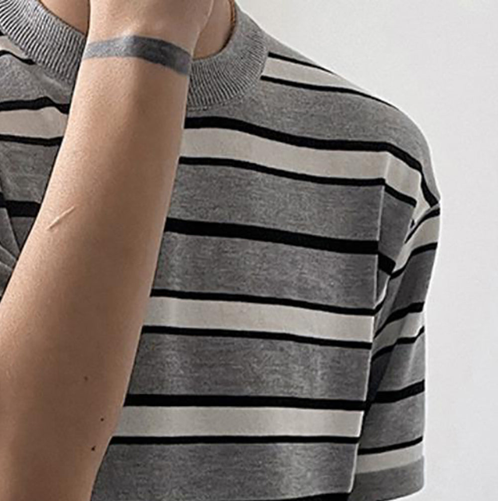 Men Striped Raw Edge T-shirt