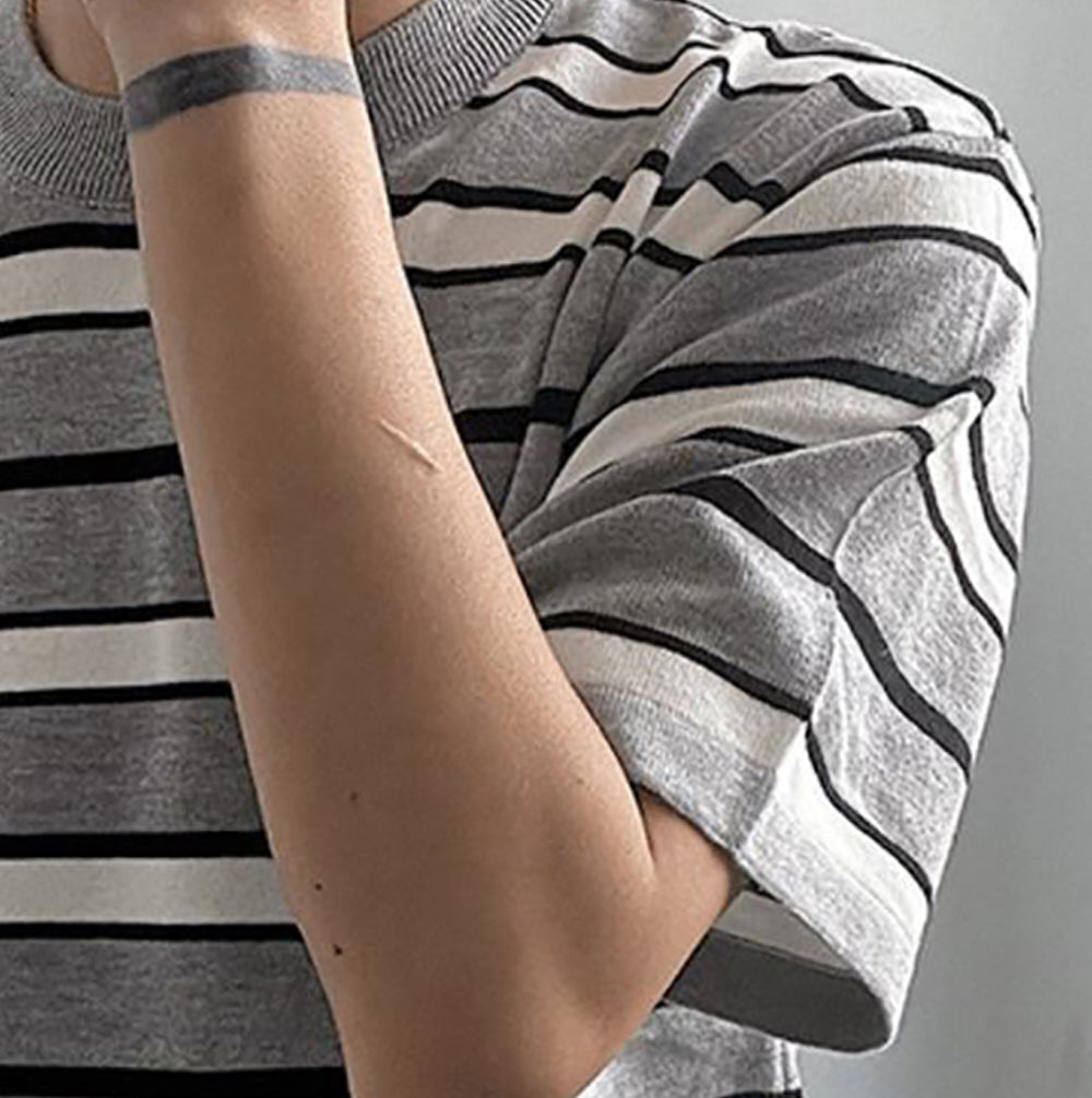 Men Striped Raw Edge T-shirt