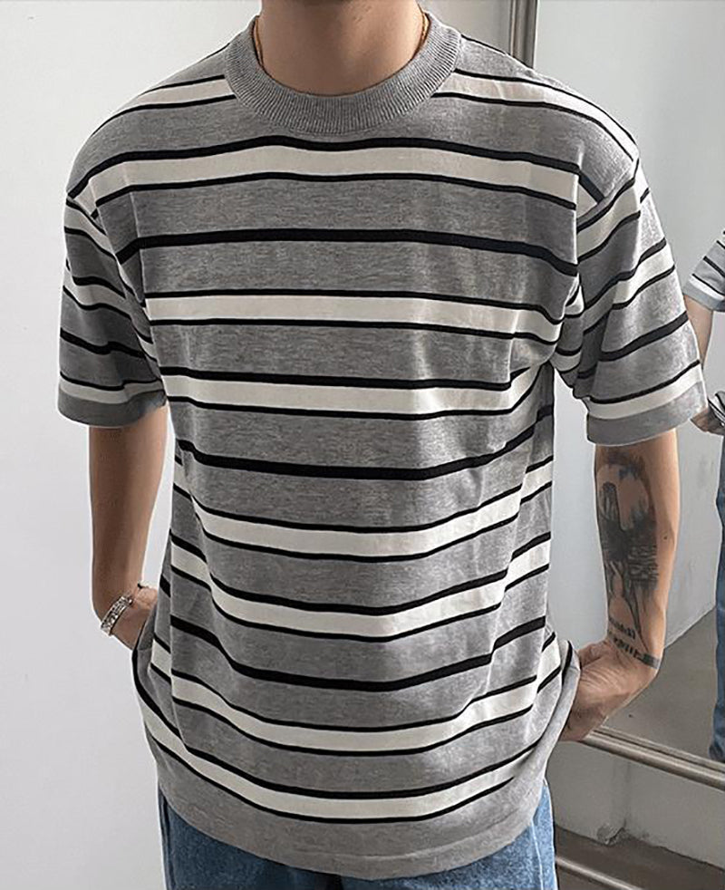 Men Striped Raw Edge T-shirt