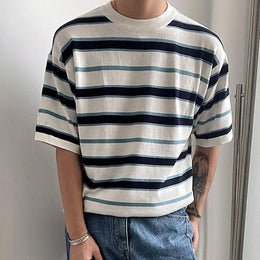 Men Striped Raw Edge T-shirt