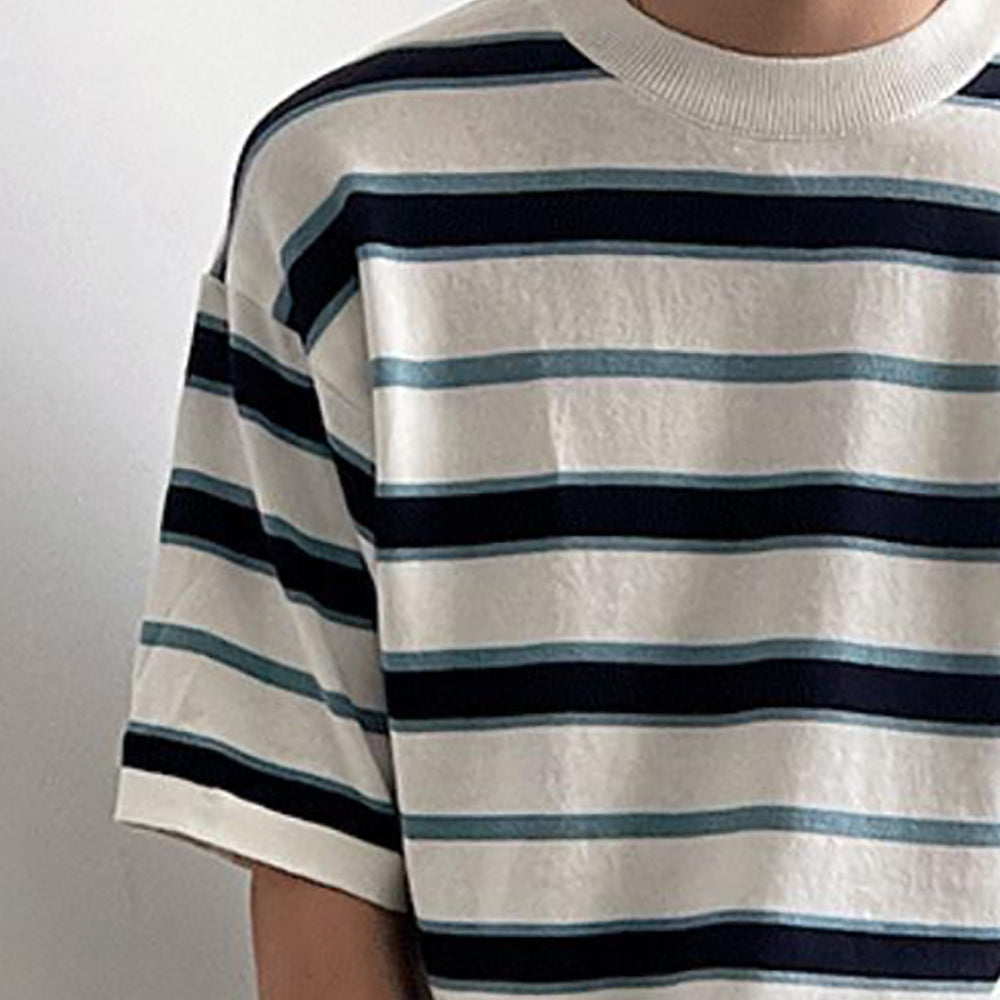 Men Striped Raw Edge T-shirt