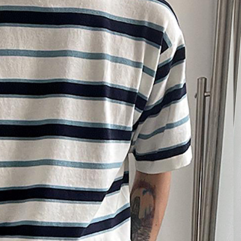 Men Striped Raw Edge T-shirt